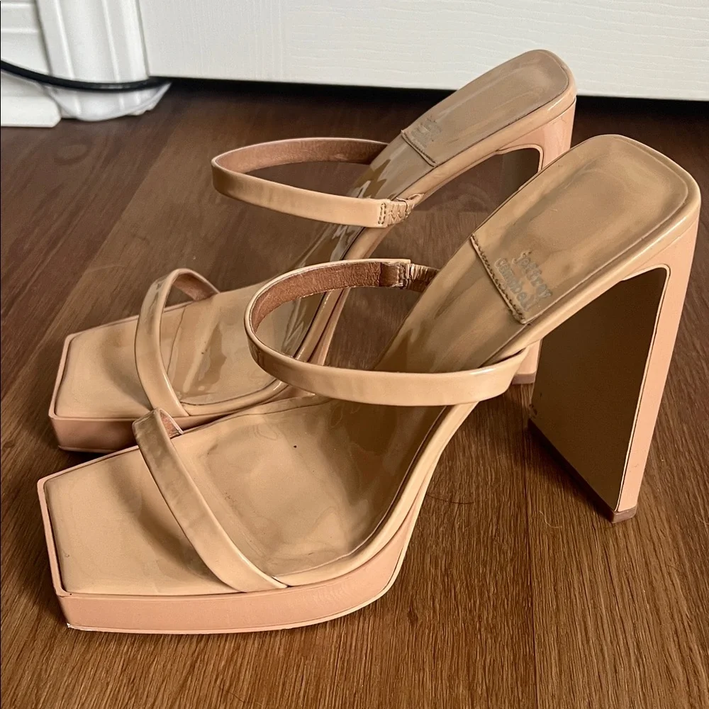 Jeffrey Campbell Blush Patent Square-Toe Double-Strap Block Heels - Picture 2 of 3